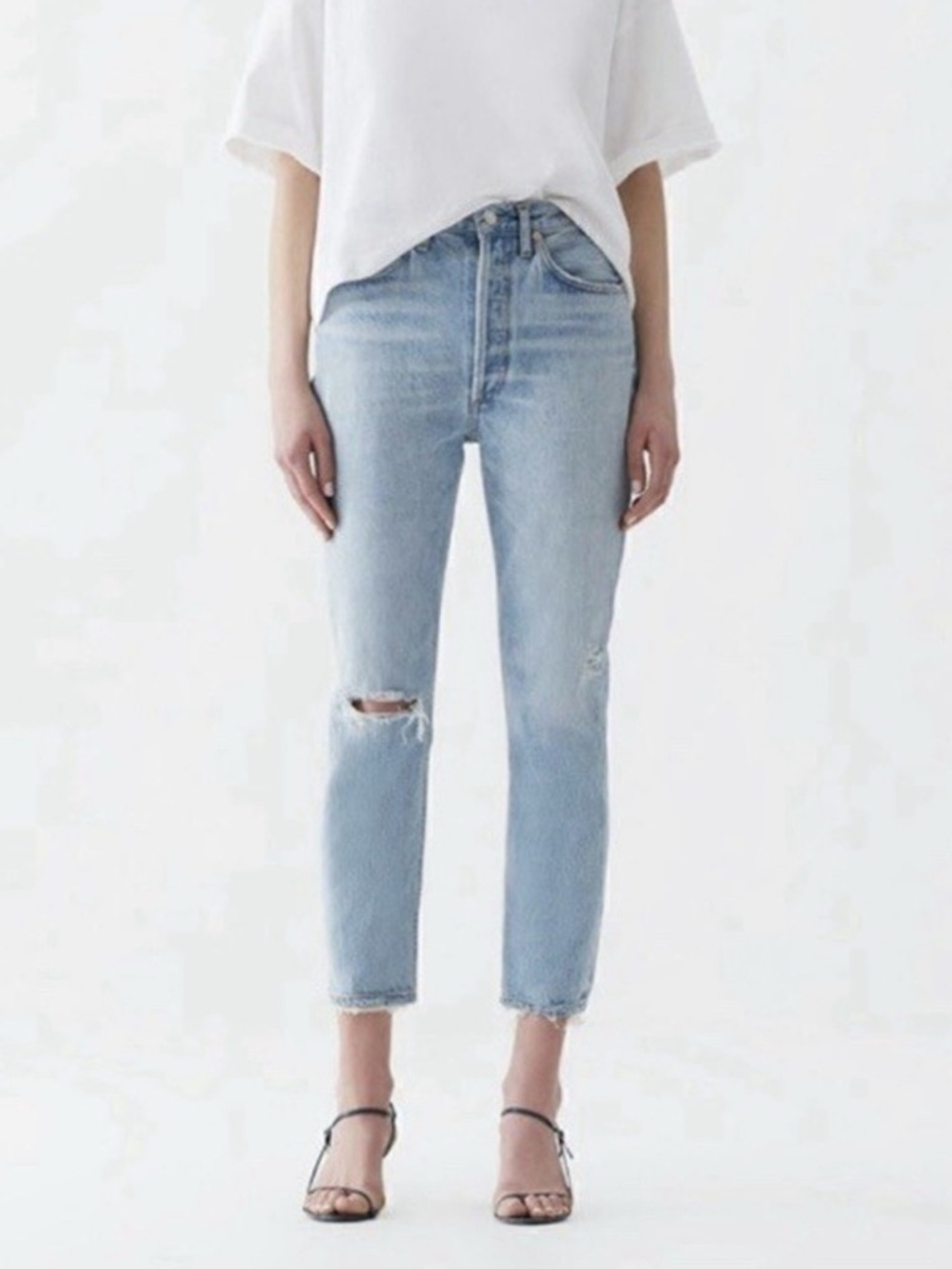 AGOLDE Riley Jeans Light Wash Distressed High-Rise Crop Straight 26